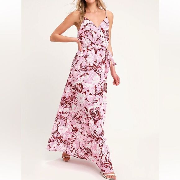 Sunrise in Paradise Pink Multi Tropical Print Maxi Dress - Picture 2 of 16